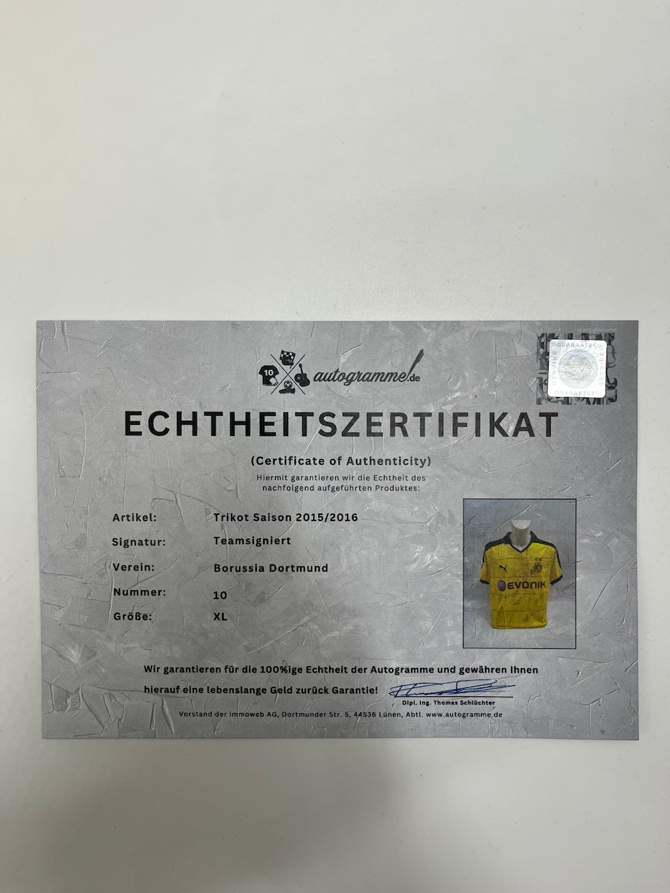 BVB Authentic jersey 2015/2016 team signed Borussia Dortmund COA Puma XL