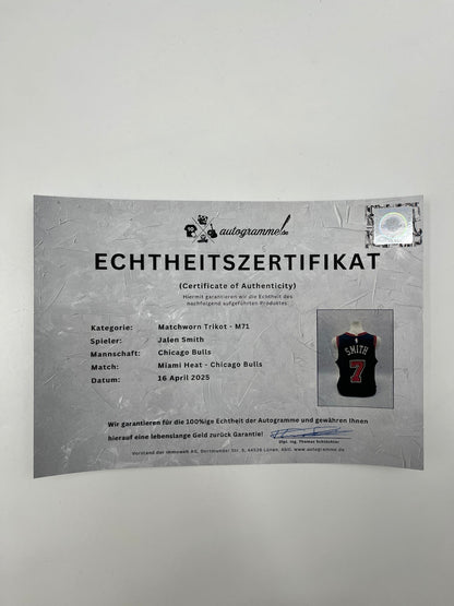 Matchworn Chicago Bulls Trikot getragen von Jalen Smith 16.04.2025
