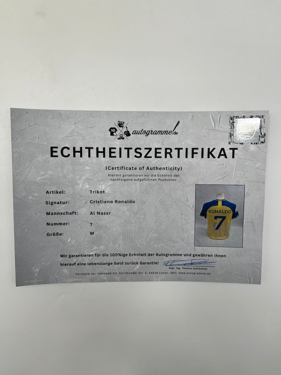 Al Nassr FC Trikot Cristiano Ronaldo signiert Autogramm COA M