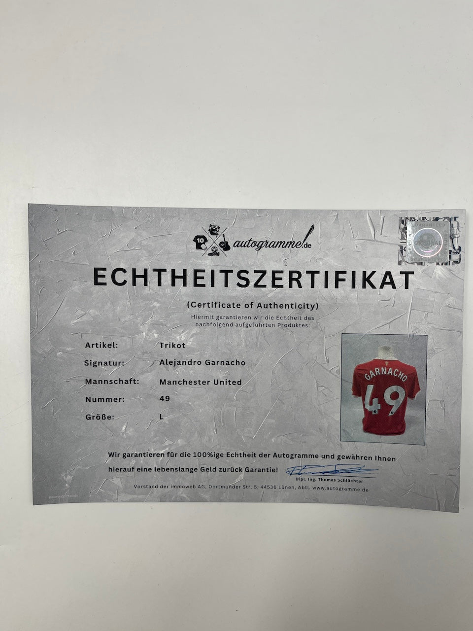 Manchester United Trikot Alejandro Garnacho signiert Autogramm Adidas COA L