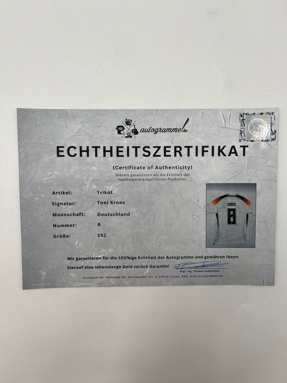 Deutschland Trikot Toni Kroos signiert im Rahmen DFB COA Adidas 152