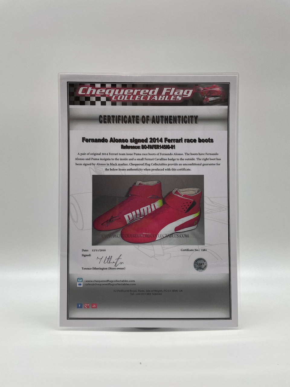 Ferrari Formel 1 Schuh Fernando Alonso signiert Motorsport neu Puma COA