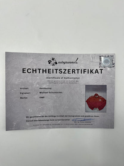 OMP Rennanzug signiert von Michael Schumacher Autogramm