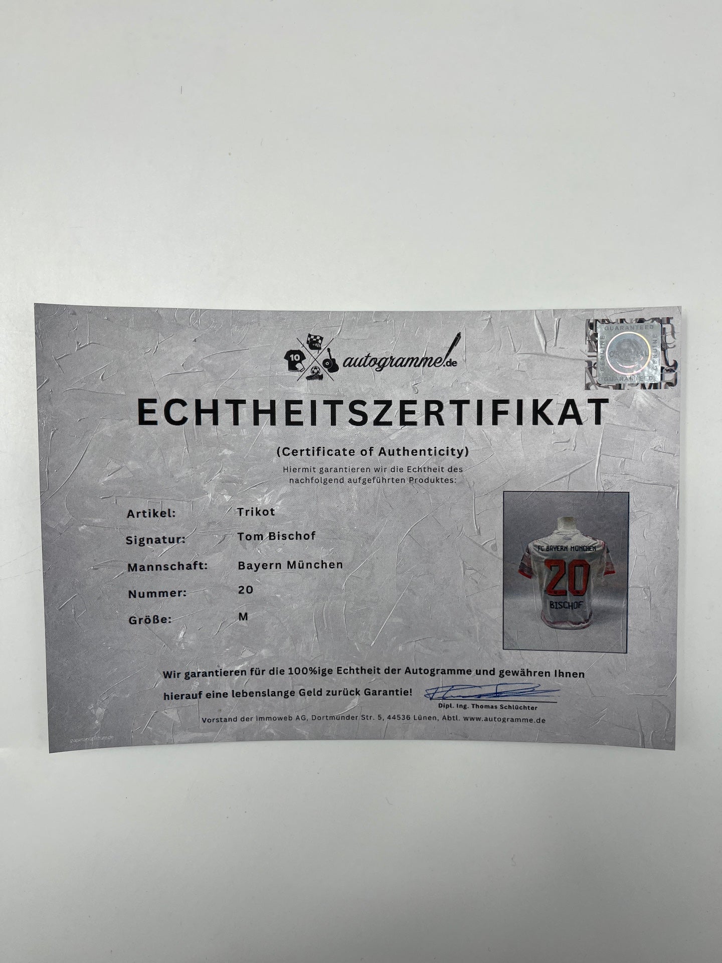 Bayern München Trikot Tom Bischof signiert Autogramm Adidas COA M