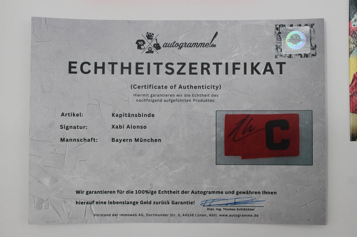 Kapitänsbinde Xabi Alonso signiert im Rahmen Bayern München Autogramm COA