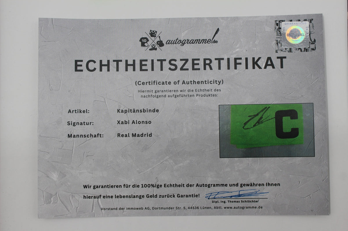 Kapitänsbinde Xabi Alonso signiert im Rahmen Real Madrid Fußball COA  Autogramm