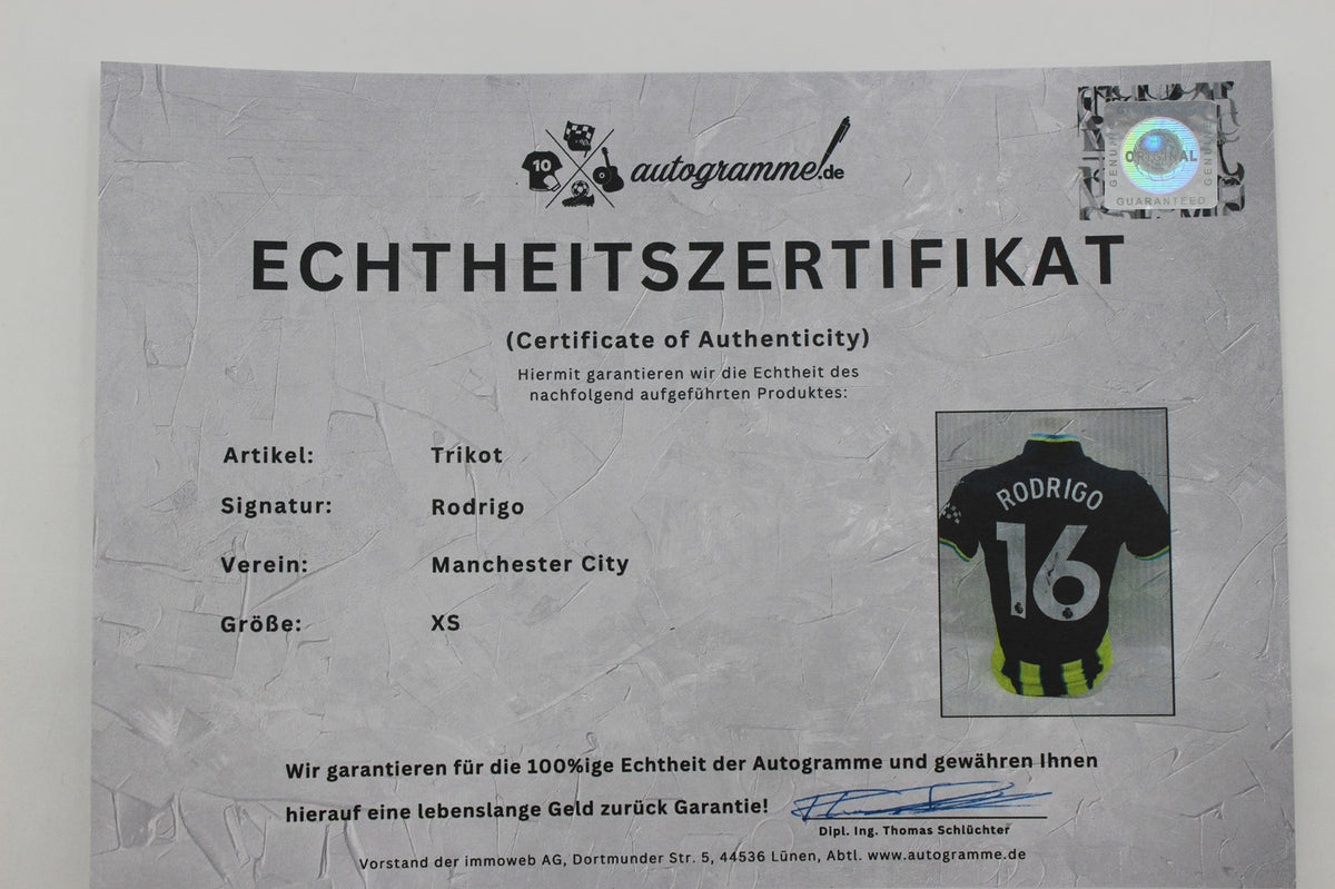 Manchester City Trikot Rodri signiert Autogramm Puma COA neu XS 24/25