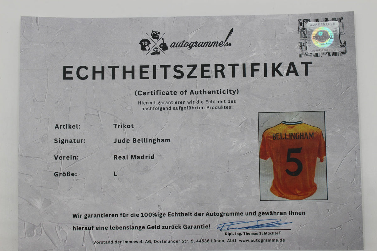 Real Madrid Trikot Jude Bellingham signiert Autogramm Adidas neu L 24/25