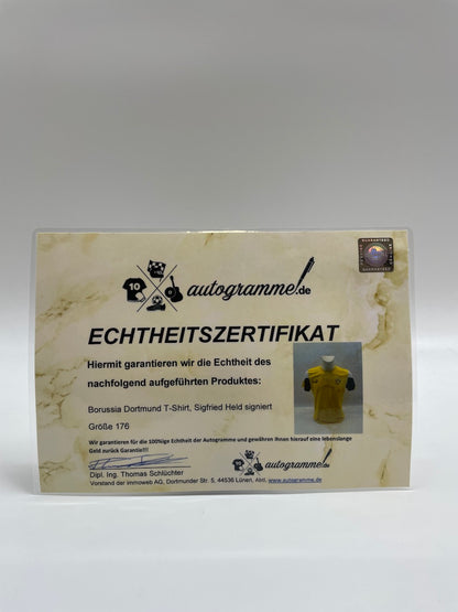 Borussia Dortmund T-shirt Sigfried Held signed BVB Autogram Bundesliga 176