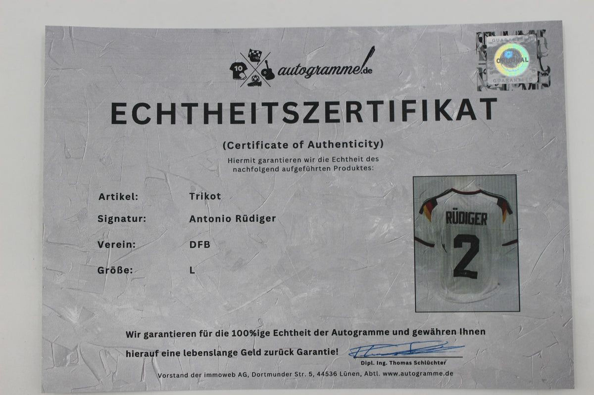 DFB Trikot WM 2026 Antonio Rüdiger signiert Autogramme Adidas COA neu L