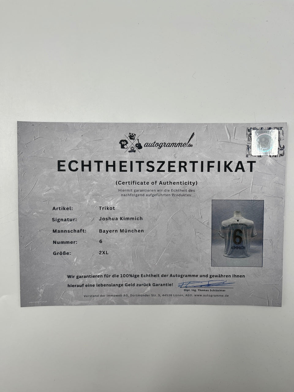 Bayern München Trikot Joshua Kimmich signiert Adidas COA 2XL