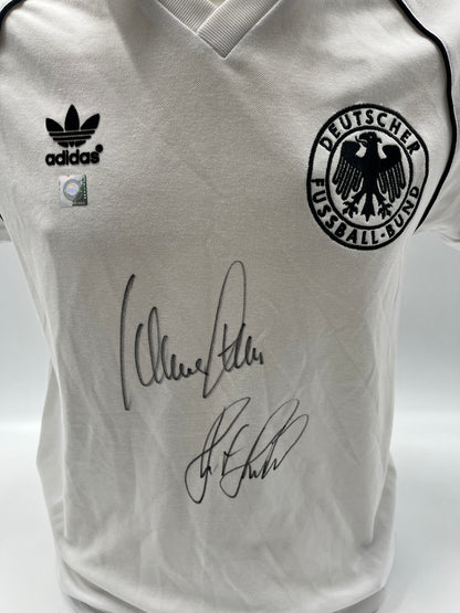 DFB Repro Trikot Klaus Fischer & Horst Hrubesch signiert Adidas COA S