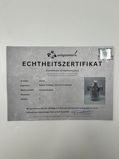 DFB Repro Trikot Klaus Fischer & Horst Hrubesch signiert Adidas COA S