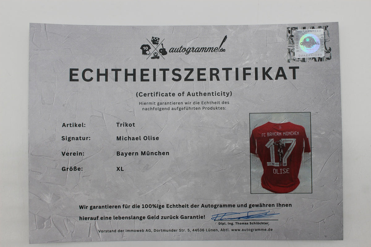 Bayern München Trikot Michael Olise signiert Autogramm Adidas COA XL 2025/2026