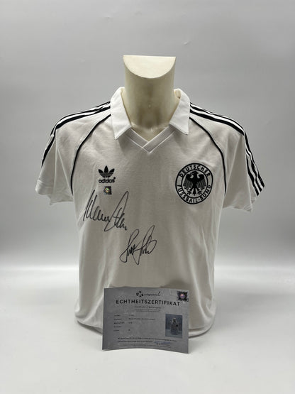 DFB Repro Trikot Klaus Fischer & Horst Hrubesch signiert Adidas neu M