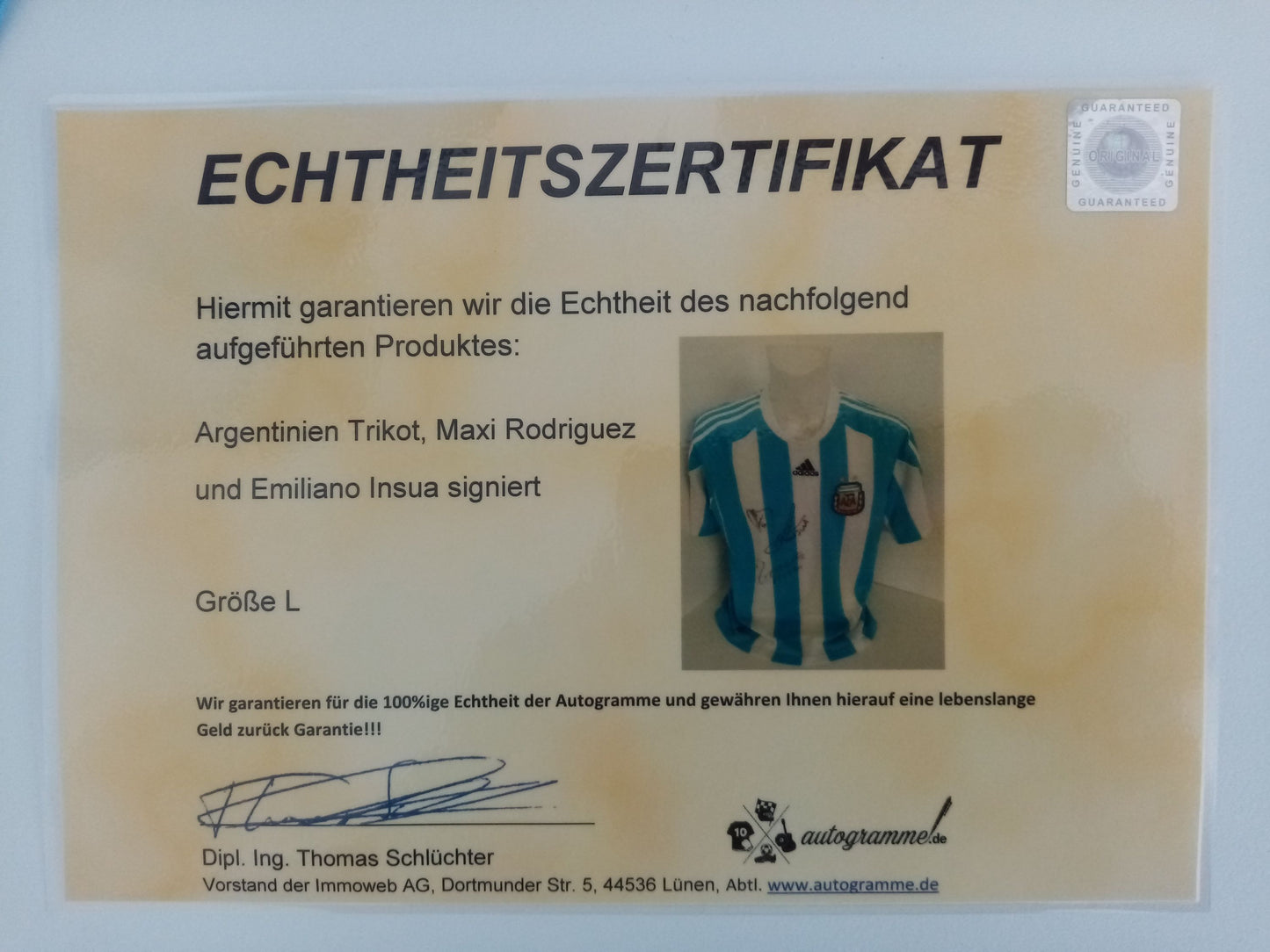 Argentinien Trikot Maxi Rodriguez und Emiliano Insua signiert Adidas COA L