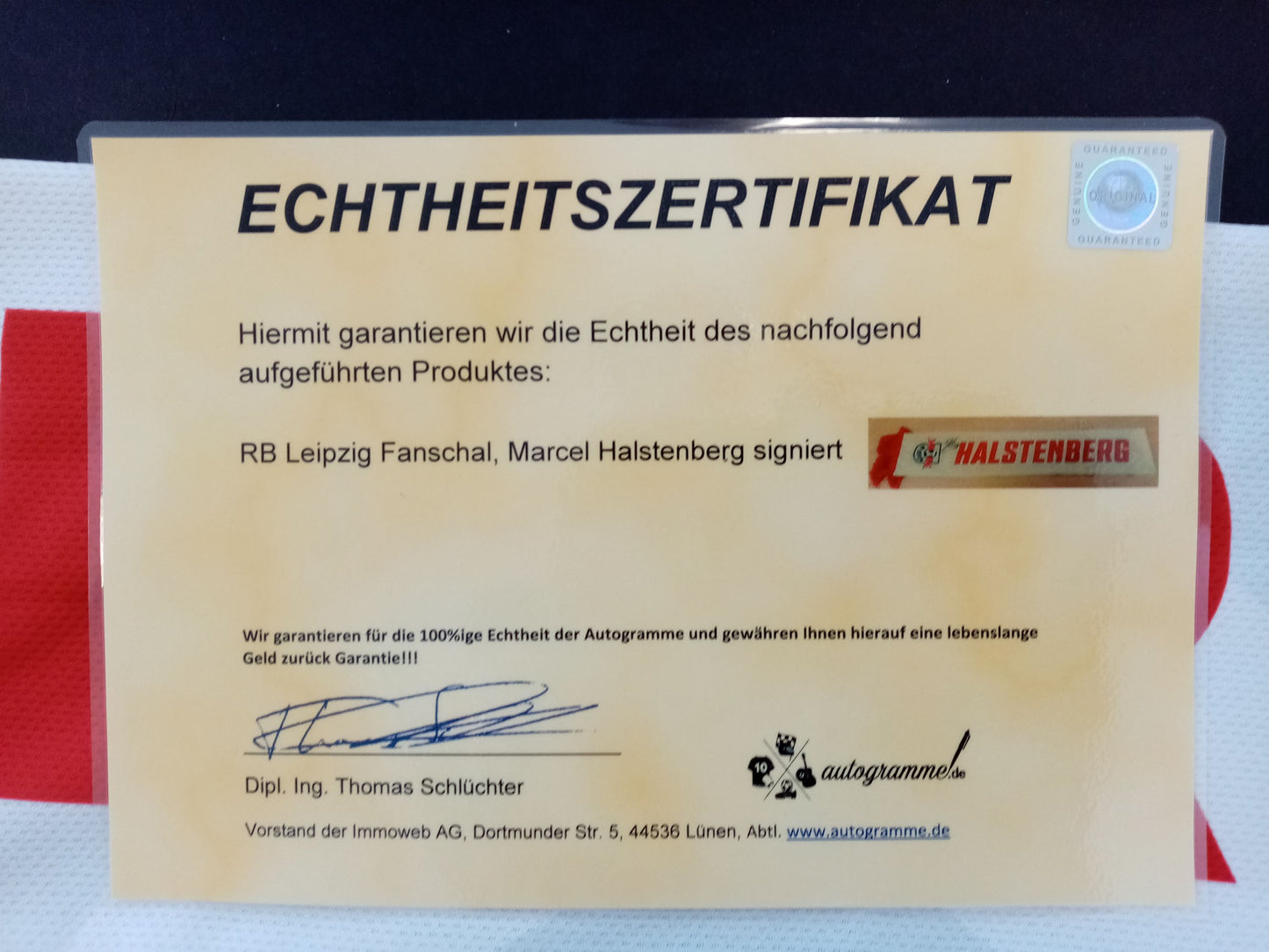 RB Leipzig Fan Scarf Halstenberg signed COA Autograph Football Scarf Red Bull