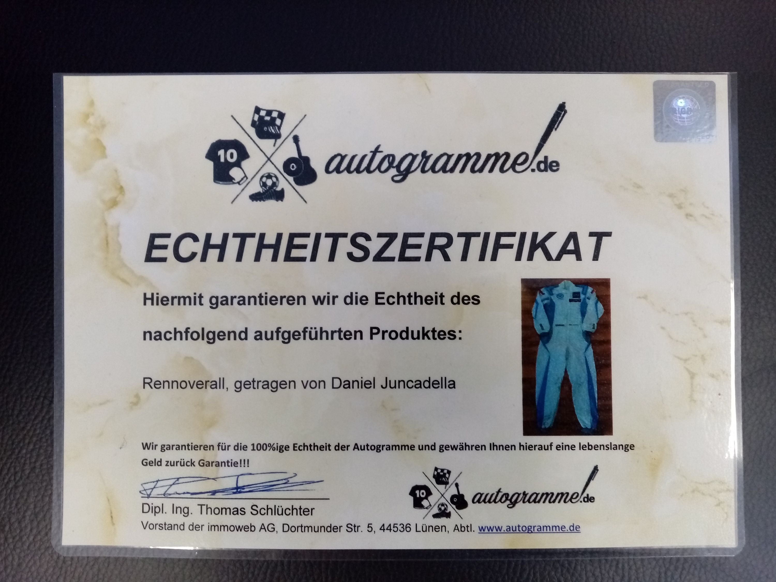 Running overall worn by Daniel Juncadella Aston Martin Spain Coa DTM