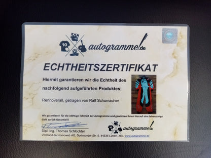 Racing overall worn by Ralf Schumacher