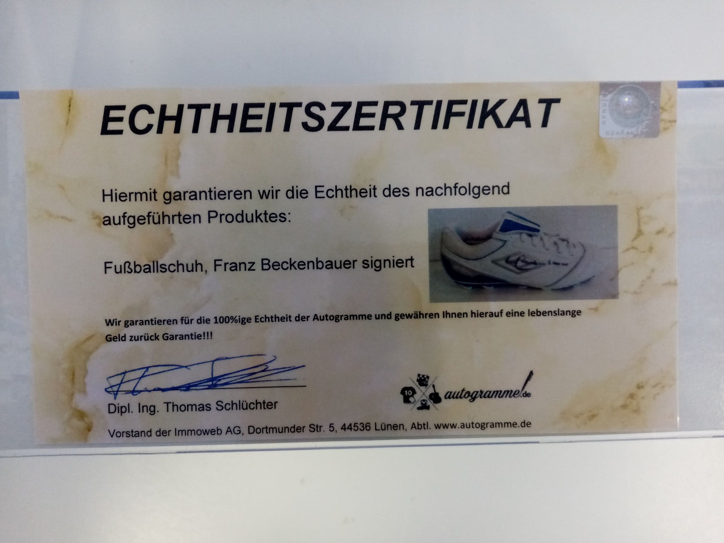 Fußballschuh Franz Beckenbauer signiert Autogramm Unterschrift Umbro COA