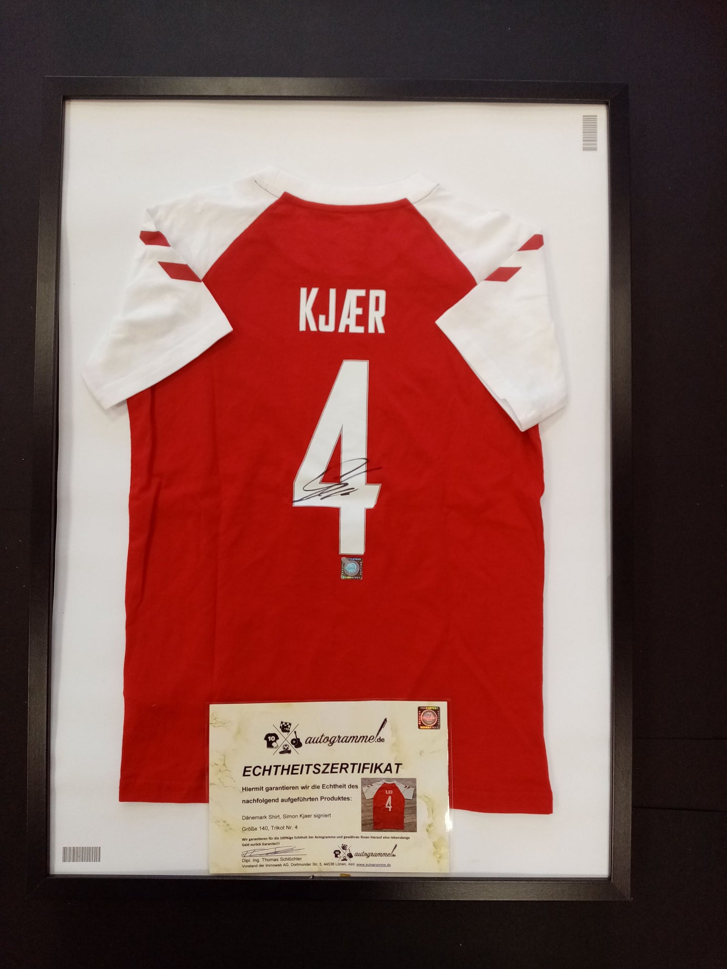 Denmark Shirt Simon Kjaer signed in frame COA Hummel Football 140