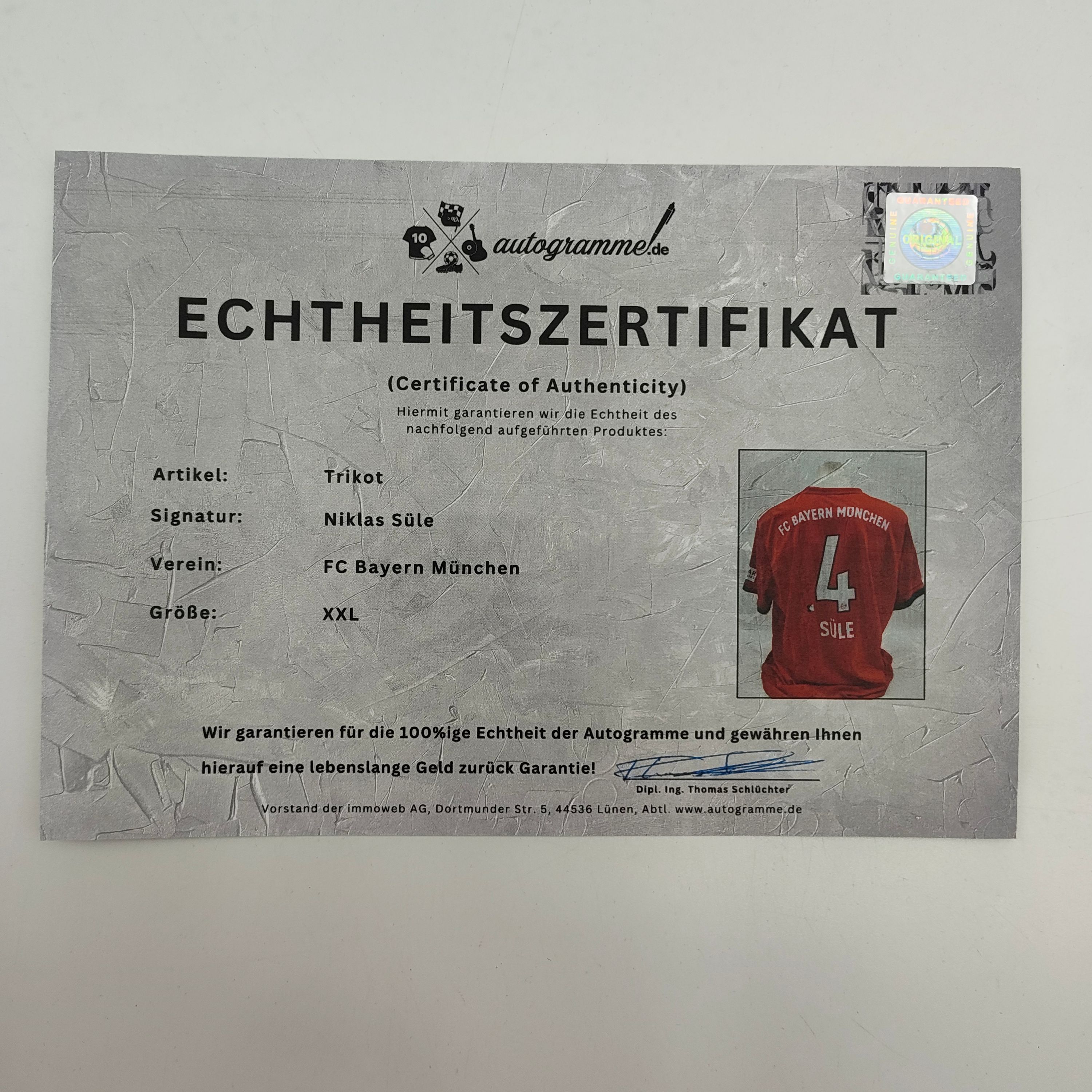 FC Bayern München Trikot Niklas Süle signiert Adidas COA Bundesliga XXL