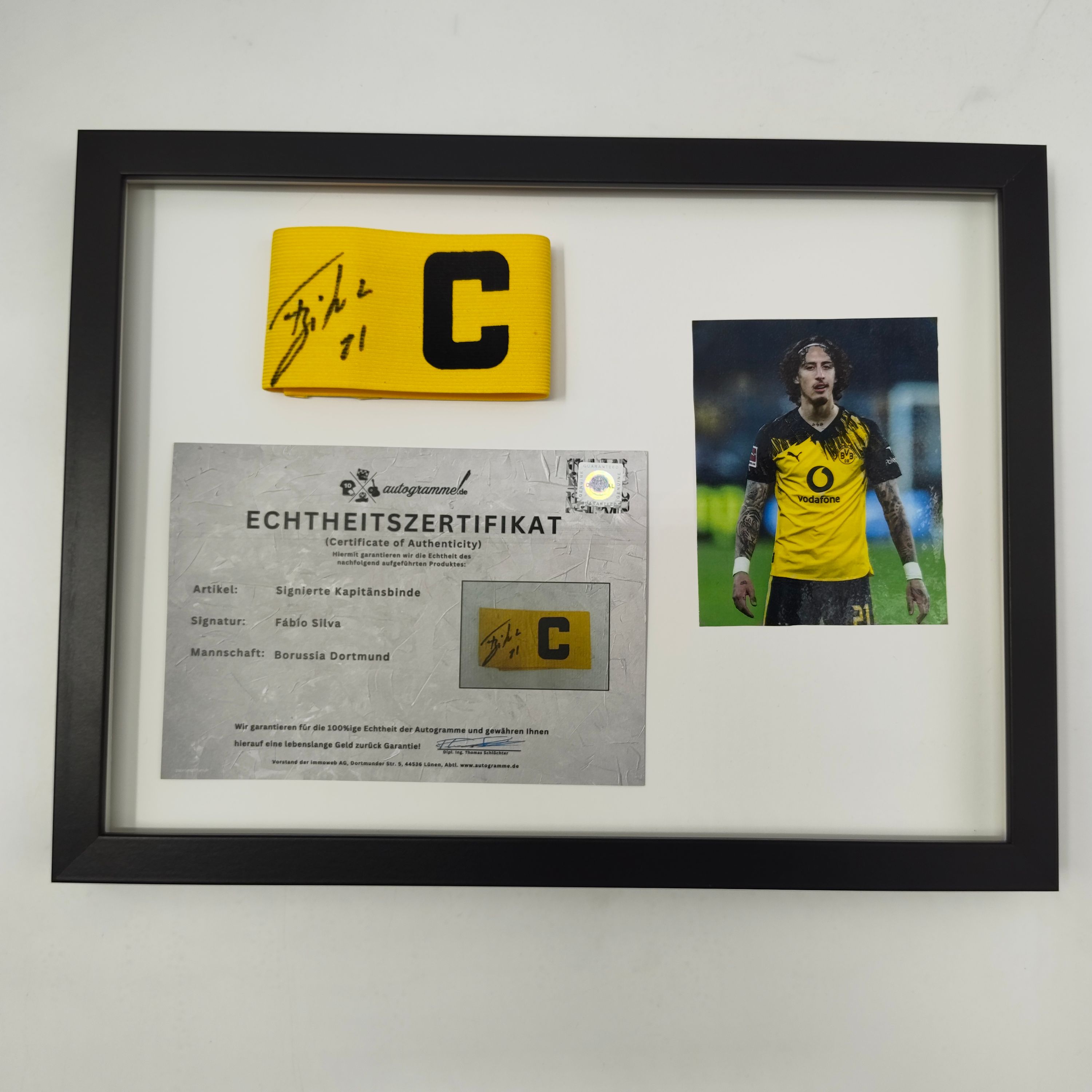 Kapitänsbinde Fabio Silva signiert im Rahmen Borussia Dortmund Autogramm COA