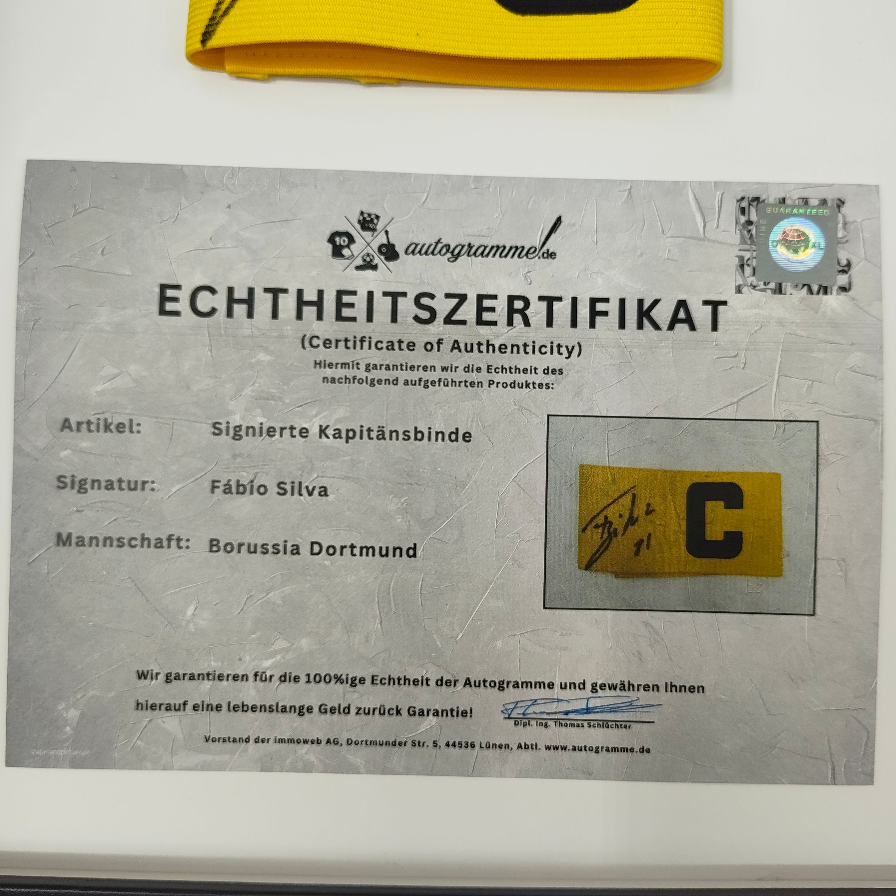 Kapitänsbinde Fabio Silva signiert im Rahmen Borussia Dortmund Autogramm COA