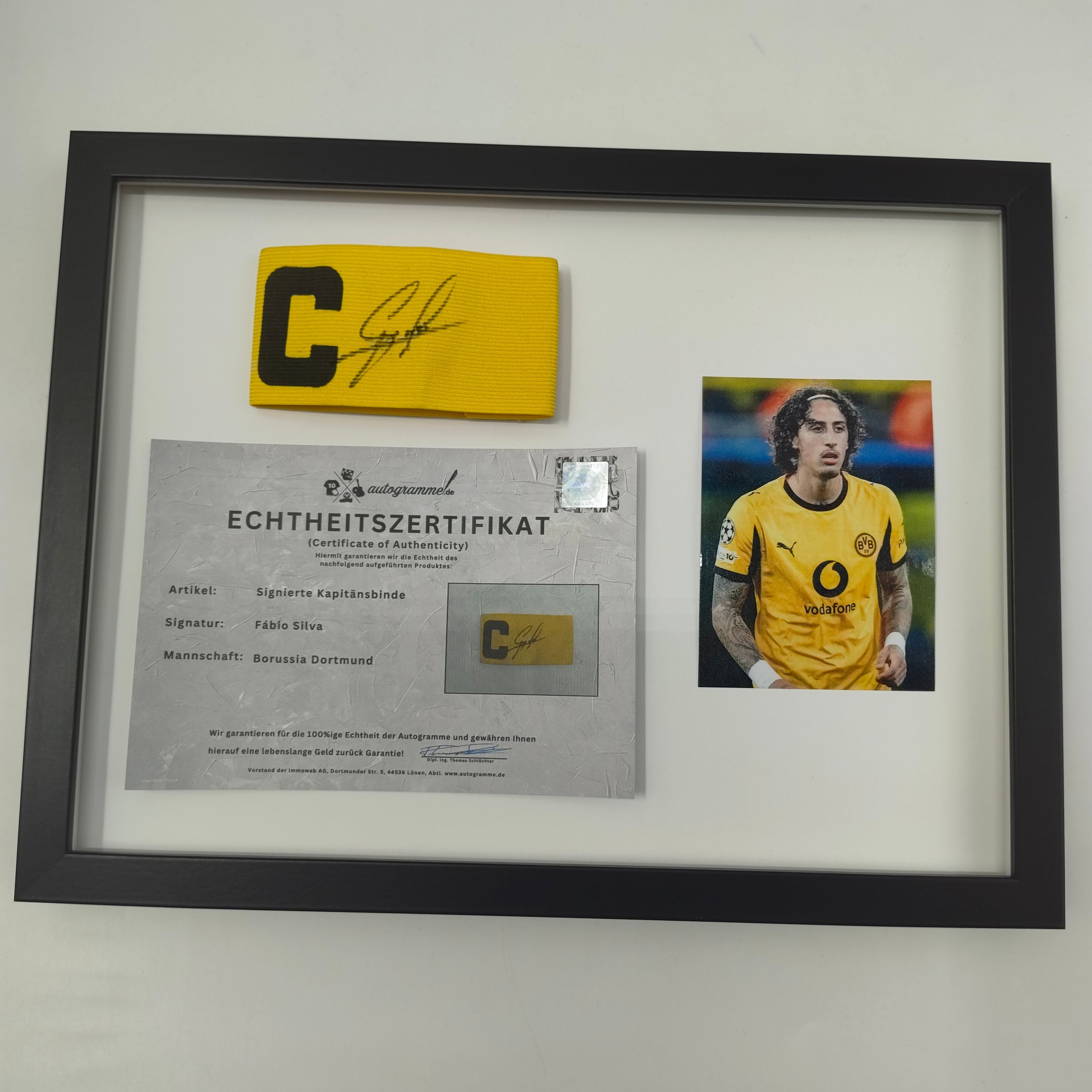 Kapitänsbinde Fabio Silva signiert im Rahmen Borussia Dortmund Autogramm COA