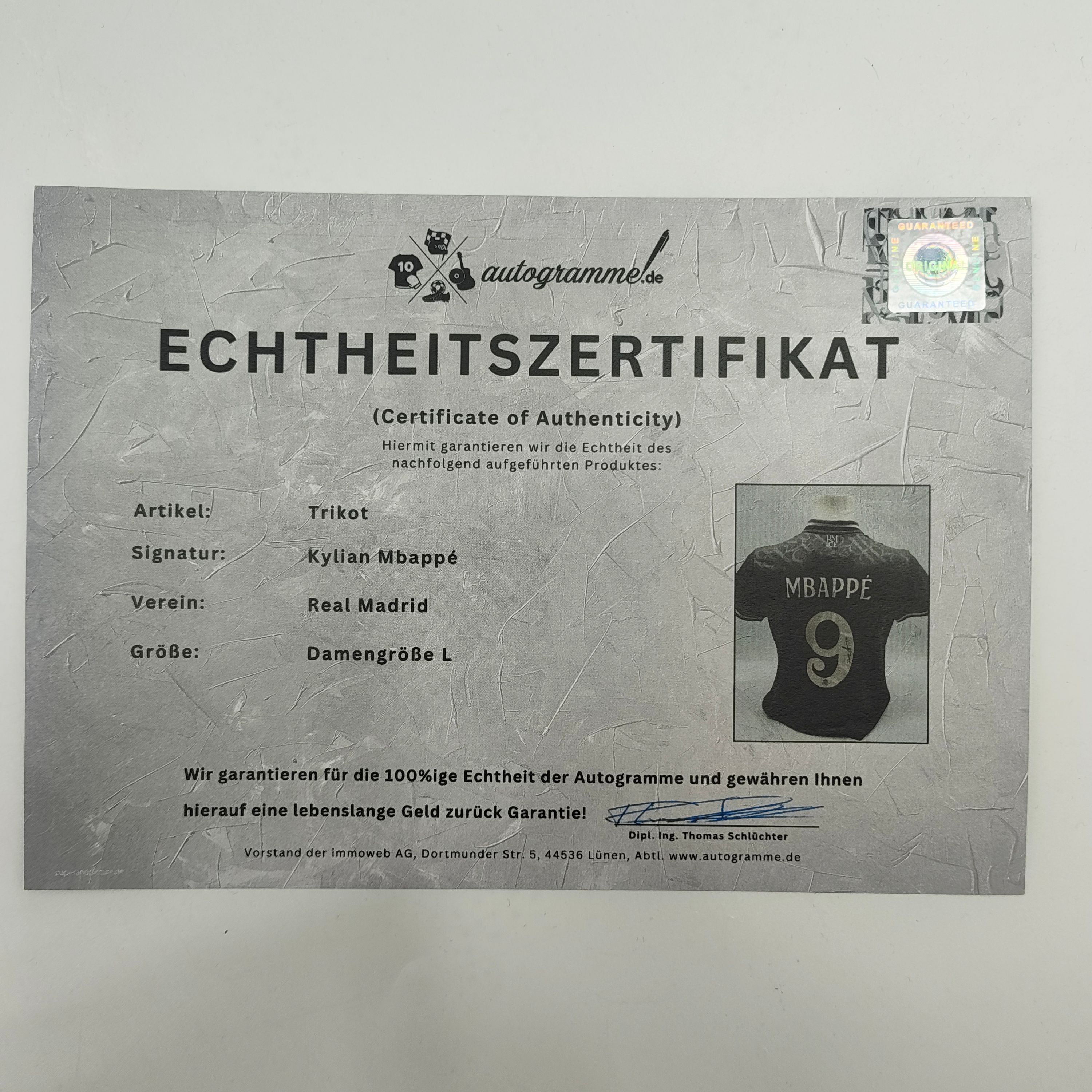 Real Madrid Damen Trikot Kylian Mbappe signiert Autogramm Adidas COA L