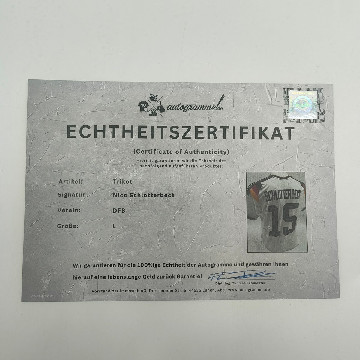 DFB Trikot WM 2026 Nico Schlotterbeck signiert Autogramme Adidas COA neu L