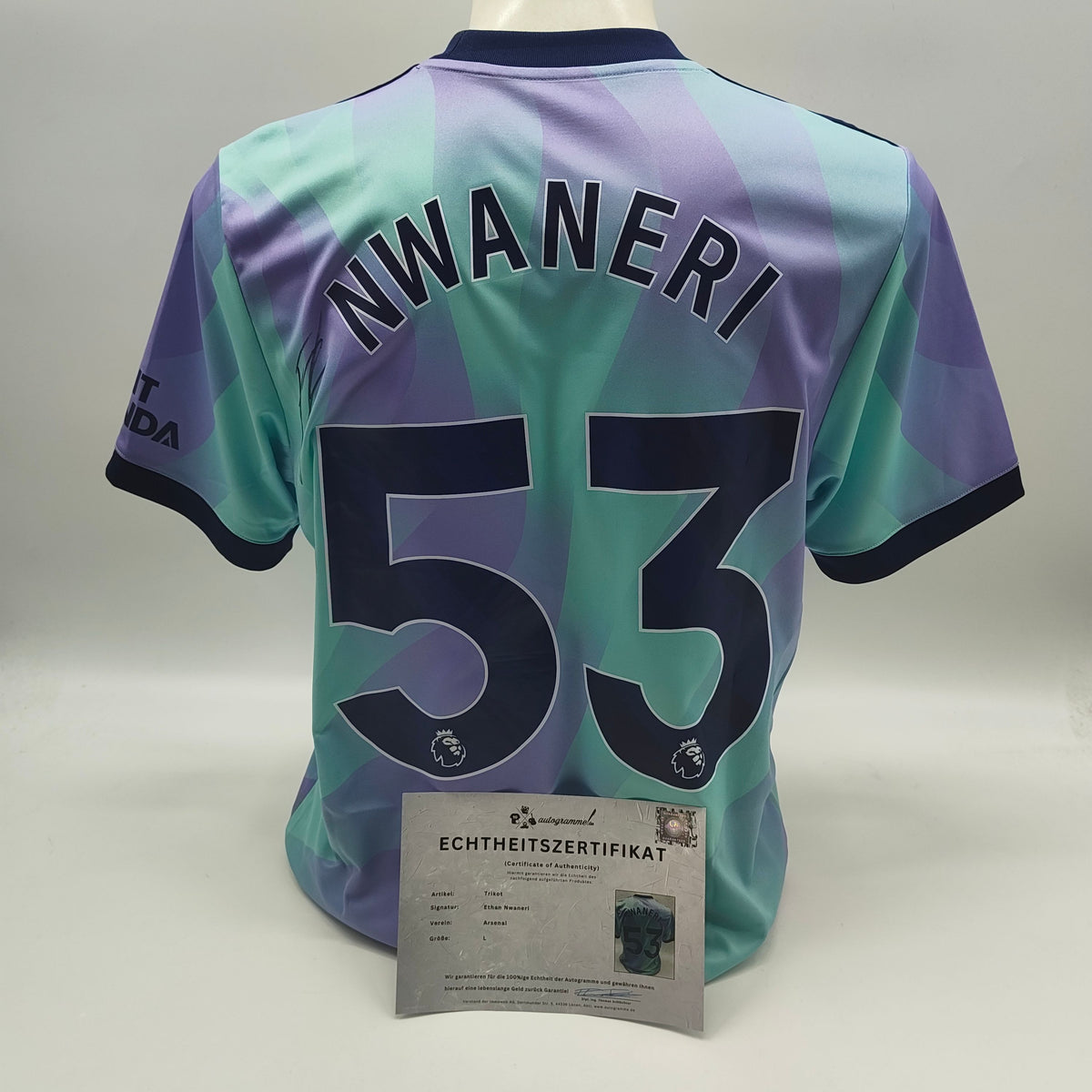 Arsenal London Trikot 2024/2025 Ethan Nwaneri signiert Autogramm Adidas Neu L