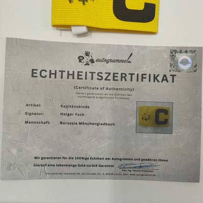 Kapitänsbinde Holger Fach signiert im Rahmen Gladbach Autogramm COA