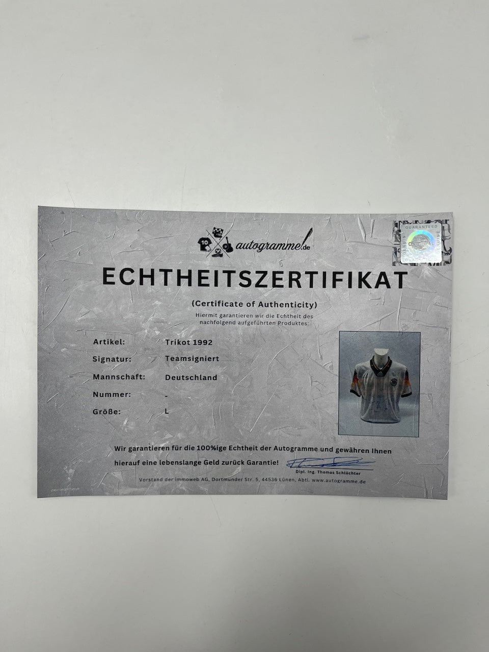 Deutschland Trikot EM 1992 Teamsigniert DFB Adidas L