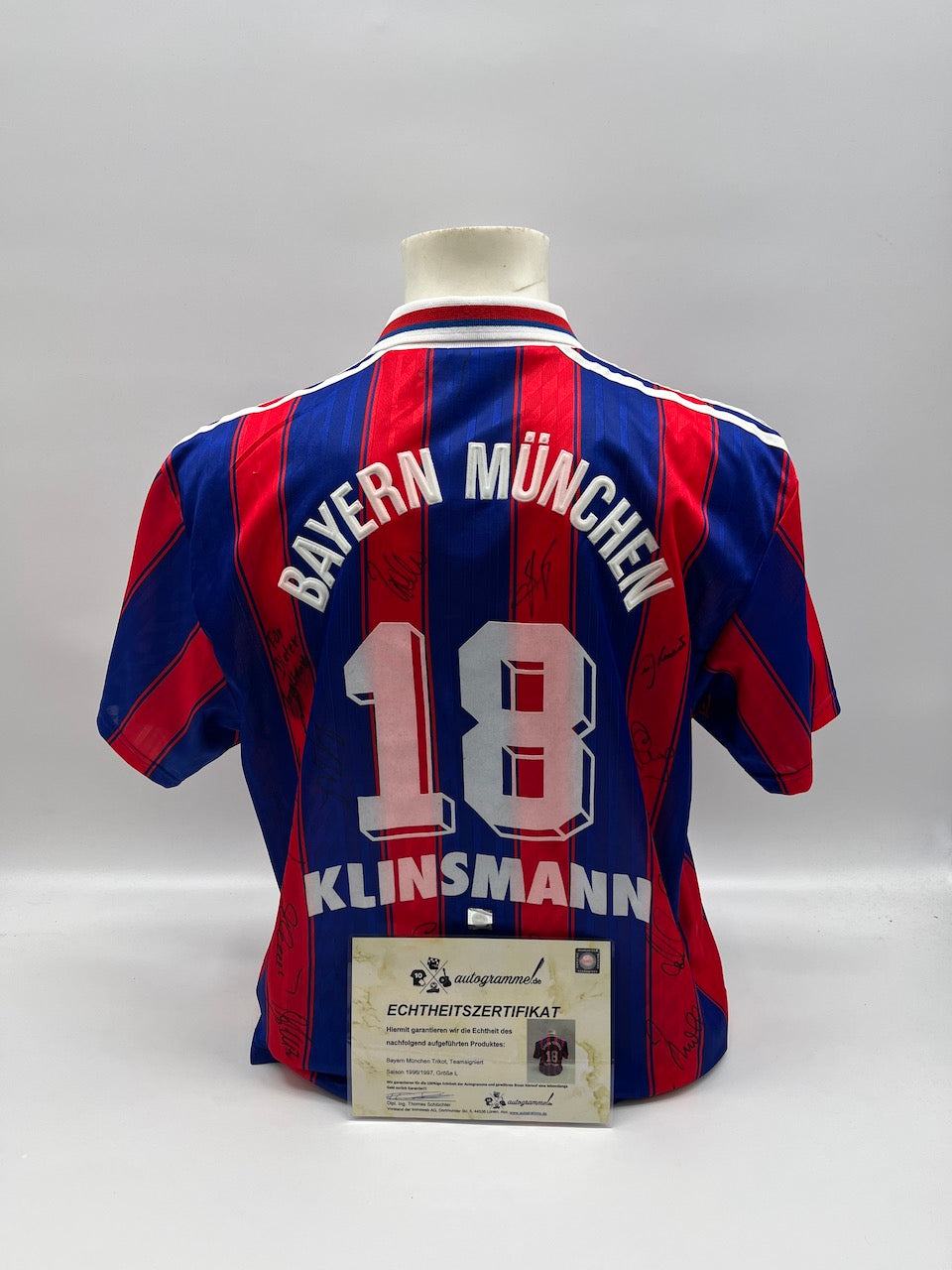 Bayern München Trikot 1996/1997 Teamsigniert Matchworn Klinsmann COA Adidas L