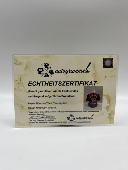 Bayern Munich Trikot 1996/1997 team signed Matchworn Klinsmann Coa Adidas L
