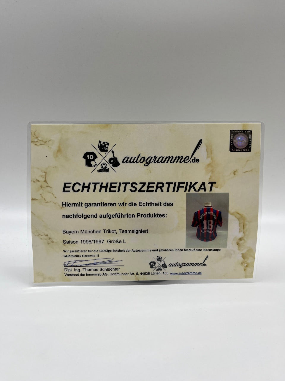 Bayern Munich Trikot 1996/1997 team signed Matchworn Klinsmann Coa Adidas L