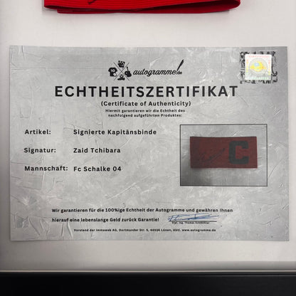 Kapitänsbinde Zaid Tchibara signiert im Rahmen Schalke 04 COA