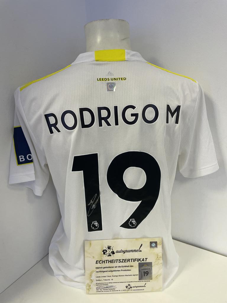 Leeds United Jersey Rodrigo Moreno Machado signed autograph football England Adidas L