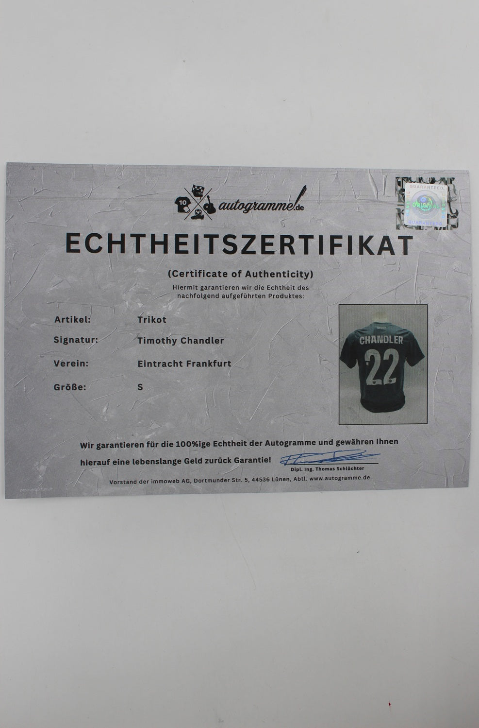 Eintracht Frankfurt Trikot Timothy Chandler signiert Autogramm Adidas neu S