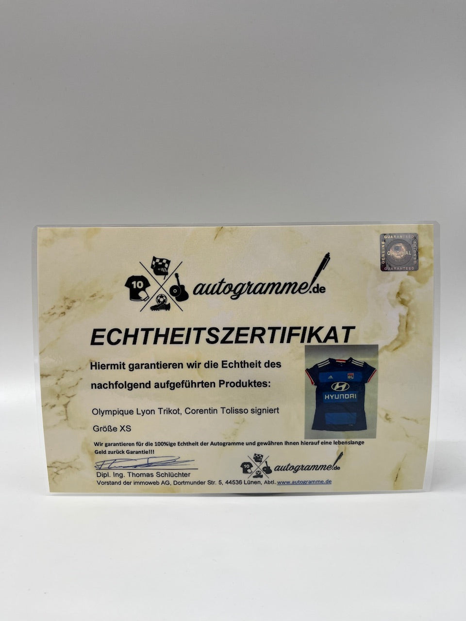 Olympique Lyon Women's jersey Corentin Tolisso signed in the framework of COA Adidas XS