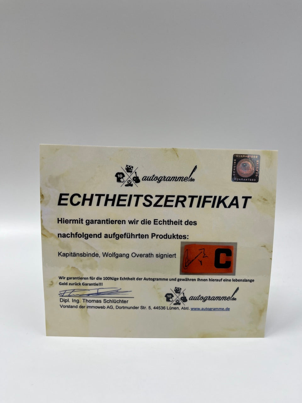 Captain bandage Wolfgang Overath signed as part of football autograph COA