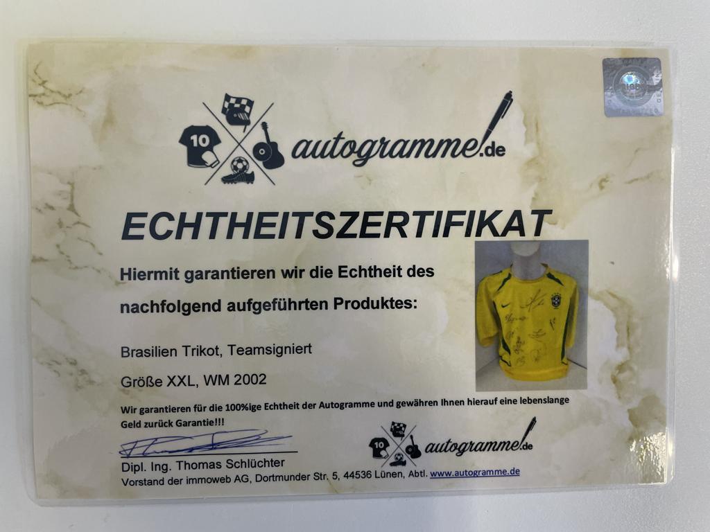 Brazil jersey World Cup 2002 team signed Coa Football Nike World Champion autograph XXL