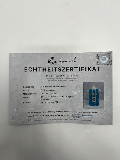 Matchworn Hornets Trikot getragen + signiert von Collin Sexton 23.12.2025