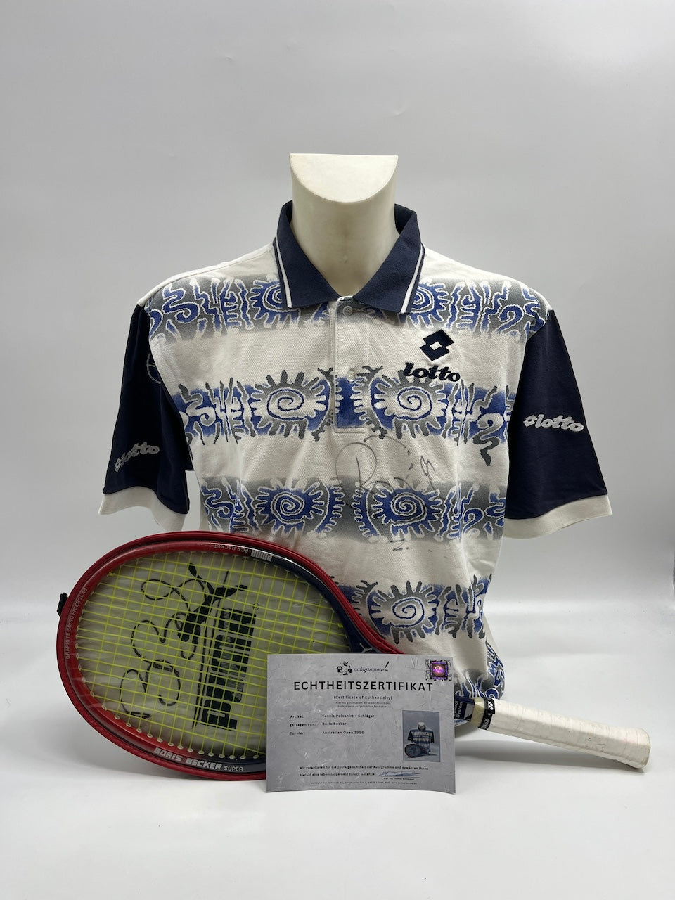 Boris Becker original getragen & signiertes Poloshirt und Schläger Tennis