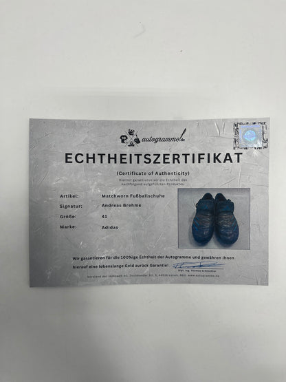 Matchworn Fußballschuhe Andreas Brehme signiert Adidas COA