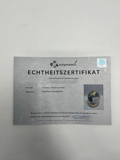 Michael Schumacher Formel 1 Helm Gold Unterschrift und Echtheitszertifikat 1:1