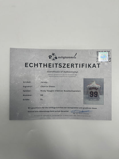 Ricky 'Wild Thing' Vaughn Jersey Charlie Sheen signiert Baseball COA XL