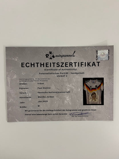 DFB jersey portrait Paul Steiner world champion in 1990 and signed in the context of Adidas M