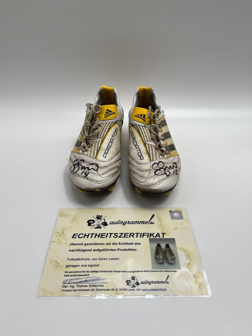 Matchworn soccer shoes Soren Larsen signed Schalke Adidas Coa